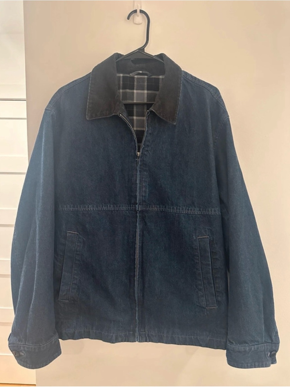 Mens XL (Fits Large) Dark Blue Denim Flannel Lined Uniqlo Jacket. No Flaws.